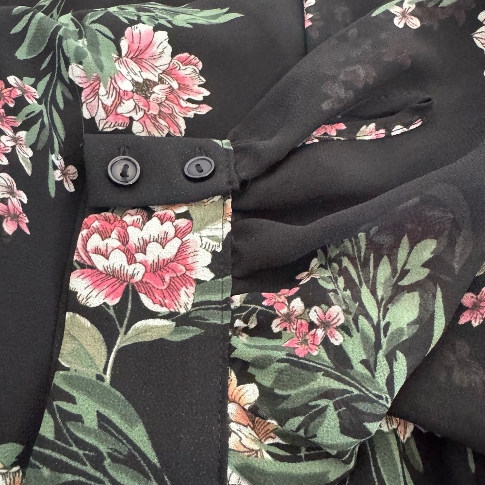 ASTR the Label Floral Maxi Dress Womens XL Pleated Boho Long Sleeve Black Pink - Picture 9 of 15